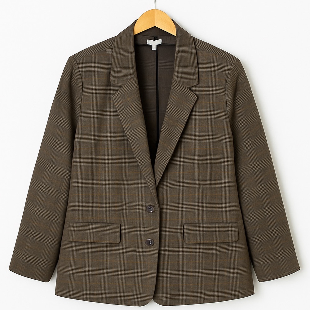 OLD NAVY WOMEN BLAZER XXL BROWN GLEN PLAID RELAXED FIT  NWT CAREER WOMEN
